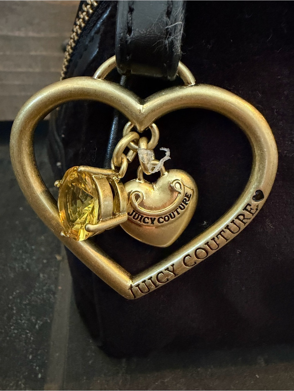 Juicy Couture Black Velvet Logo Satchel with Heart Charm - Picture 3 of 8